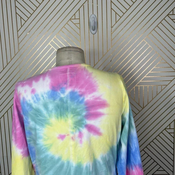 CHASER Long Sleeve Ballet Wrap Top In Tie Dye Pink Yellow Size Large - Picture 8 of 12